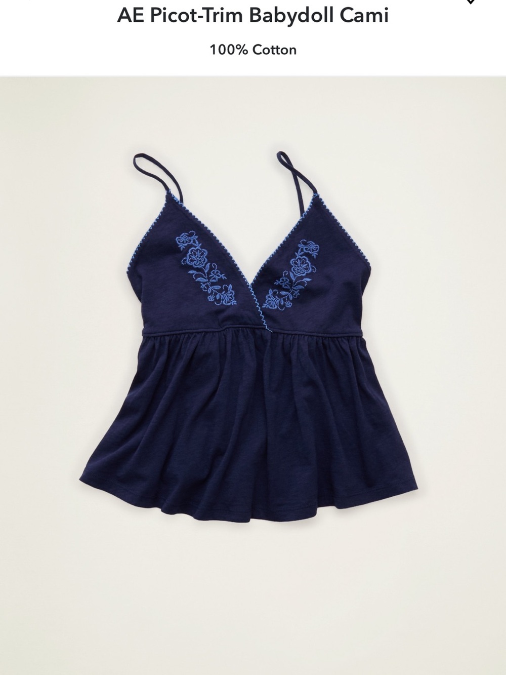 American Eagle Outfitters Navy & Blue Embroidered Babydoll Cami